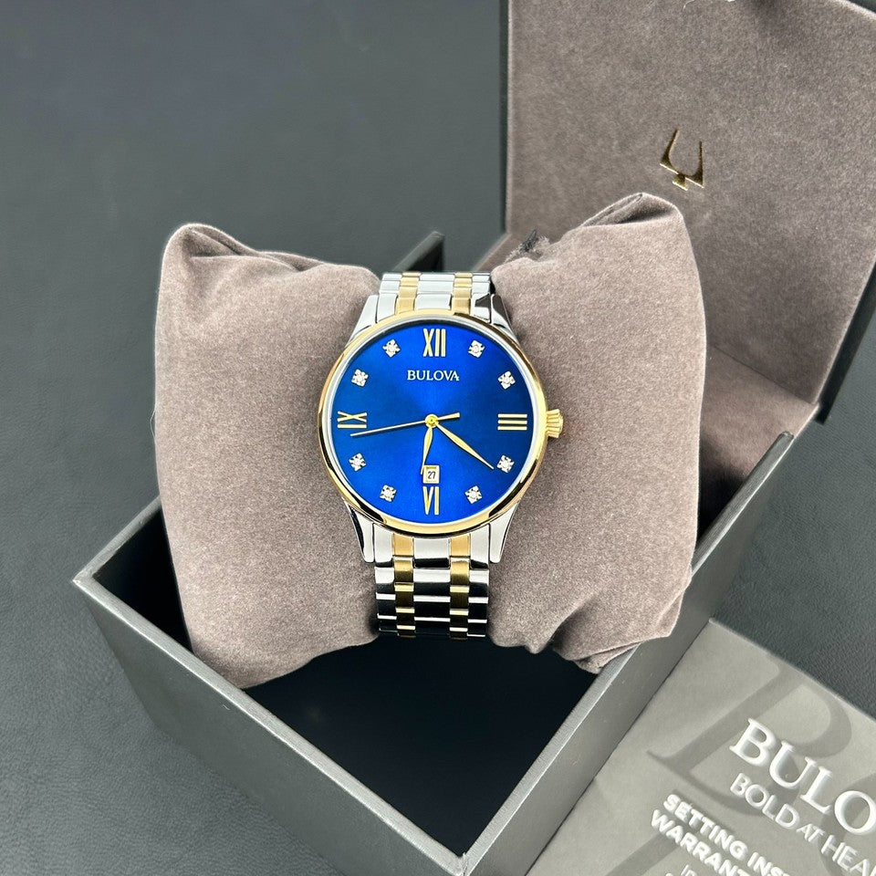 Bulova — Classic Two-Tone Diamond Blue Dial (98D130)