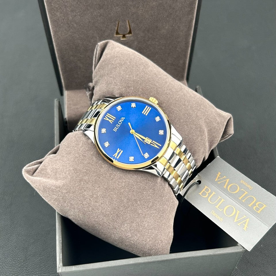 Bulova — Classic Two-Tone Diamond Blue Dial (98D130)